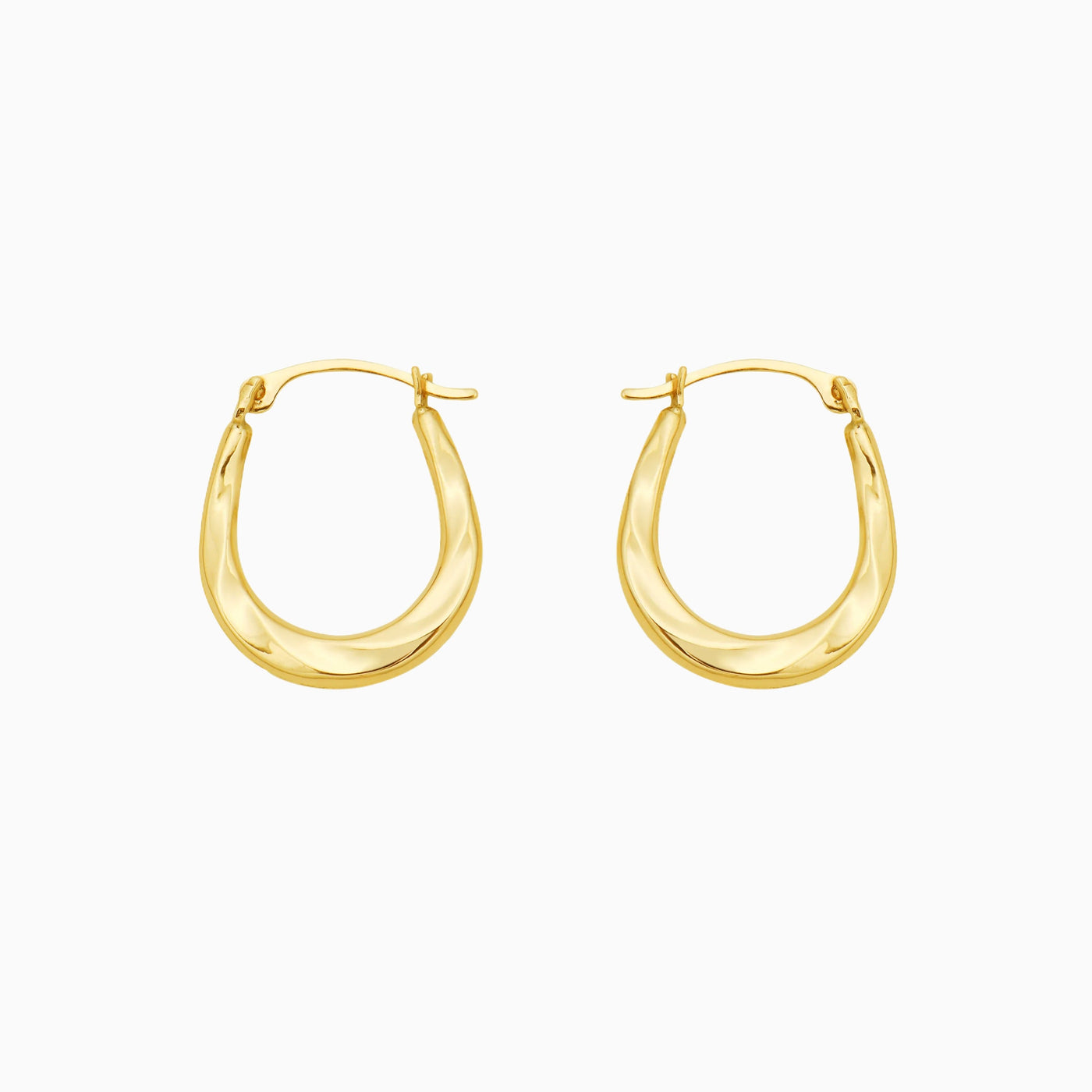 Solid Gold Twist Design Oval Shape Hoop Earrings