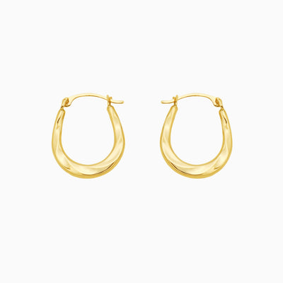 Solid Gold Twist Design Oval Shape Hoop Earrings