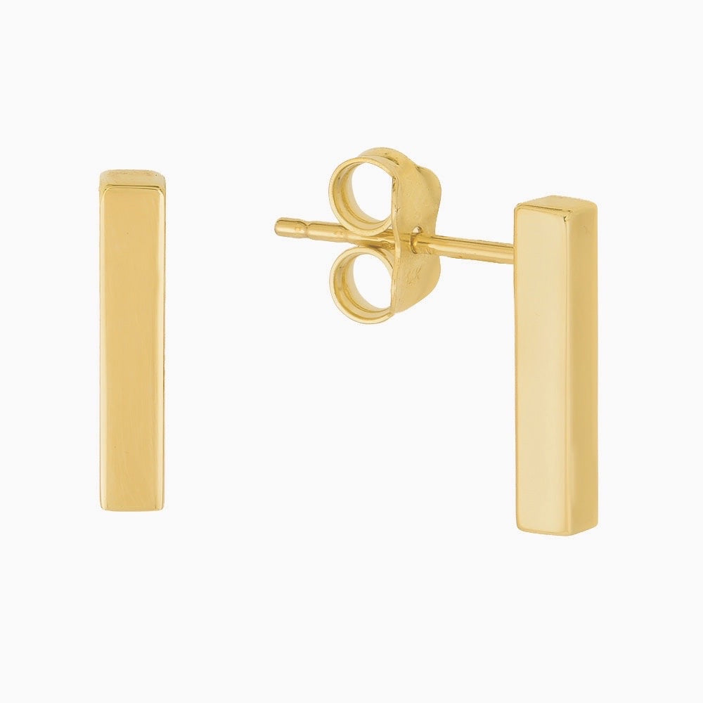 14K GOLD FLAT BAR STUD EARRINGS