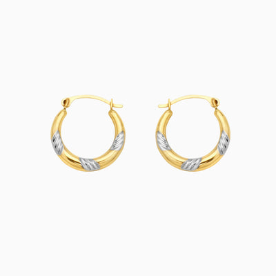 10K Gold Two Tone Lined Diamond Cut Hoop Earrings