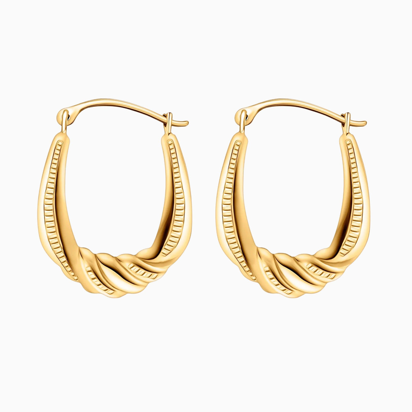 14K Gold Oval Twist Hoop Earrings