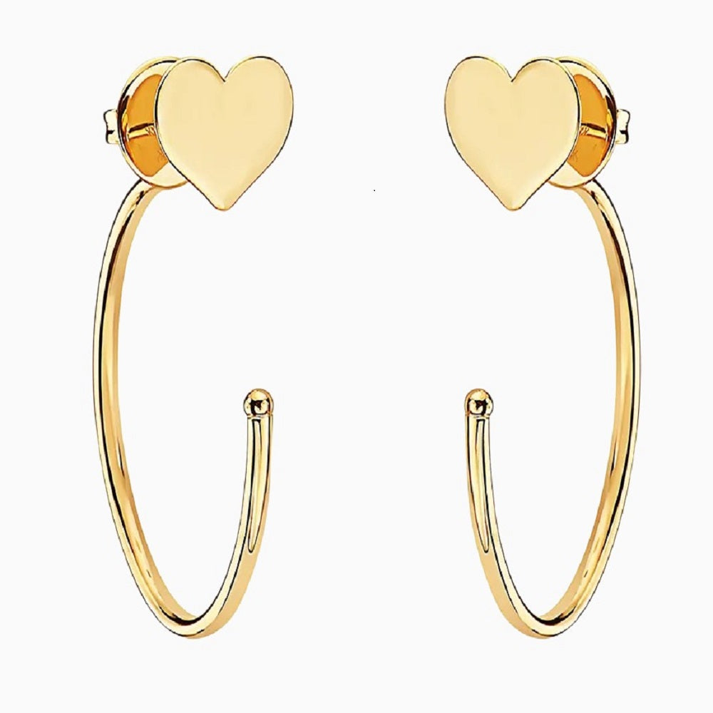 14K GOLD HEART HALF OVAL STUD EARRINGS