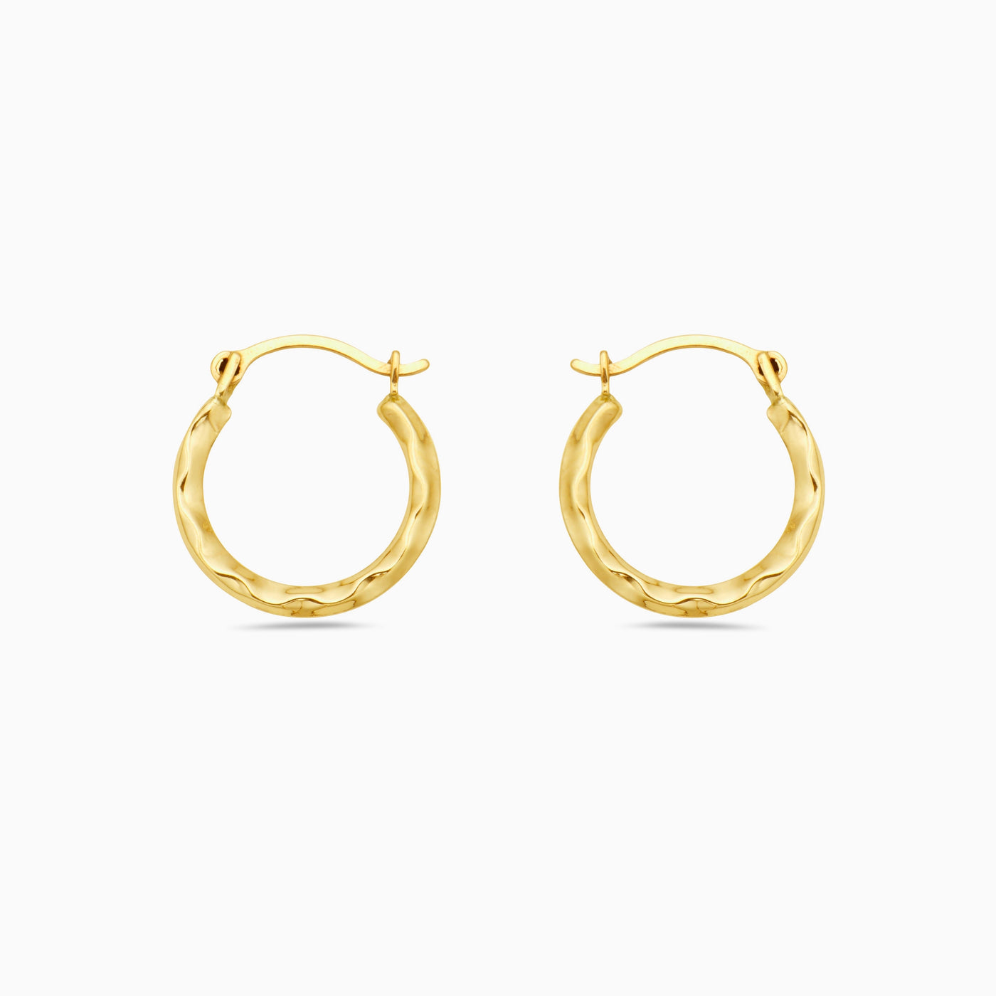 14K Gold Hammered Swoosh Hoop Earrings