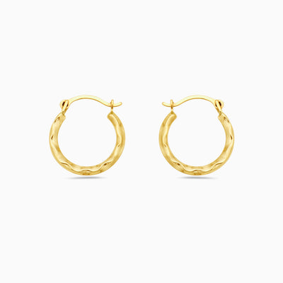 14K Gold Hammered Swoosh Hoop Earrings