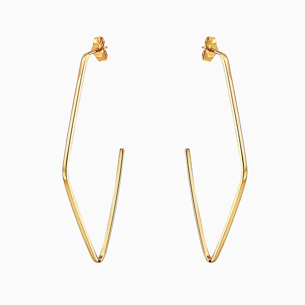 14K GOLD GEOMETRIC J HOOP STUDS