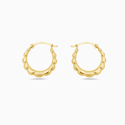 14K Gold Graduating pebbled design Hoop Earrings