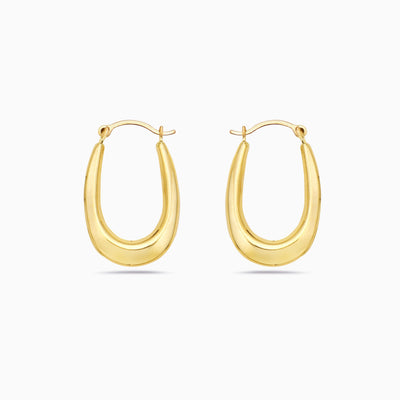 14K Gold Oval Shape Bib Hoop Earrings