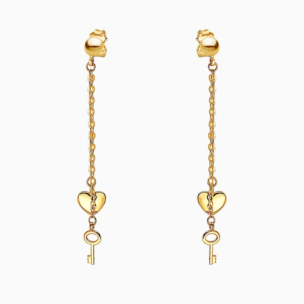 14K Gold Key To My Heart Dangle Earrings