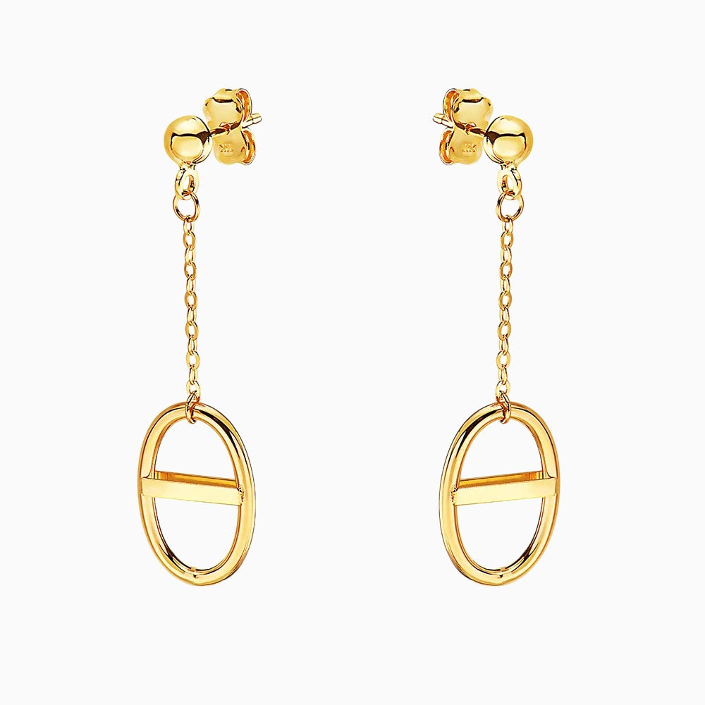 14K Gold Mariner Chain Oval Dangle Earrings