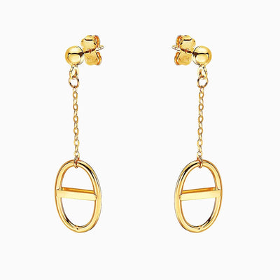 14K Gold Mariner Chain Oval Dangle Earrings