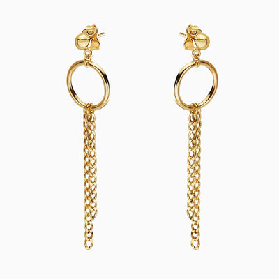 14K GOLD  HOOP CUBAN CHAIN DANGLE EARRINGS