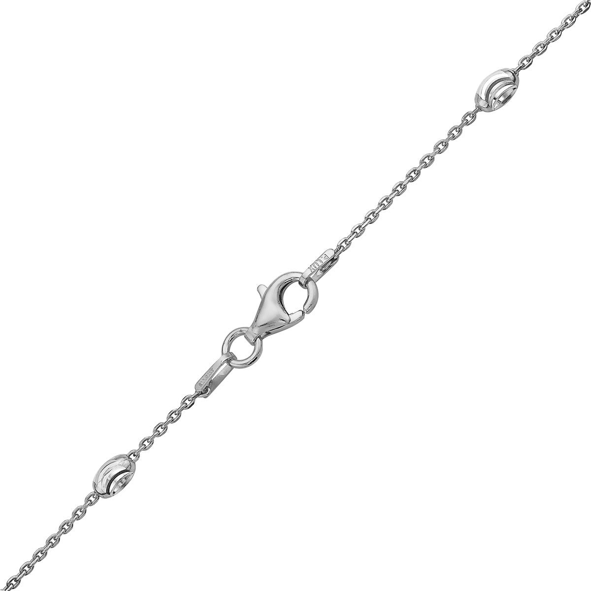 SILVER ANCHOR OVAL BEAD MOON CUT NECKLACE