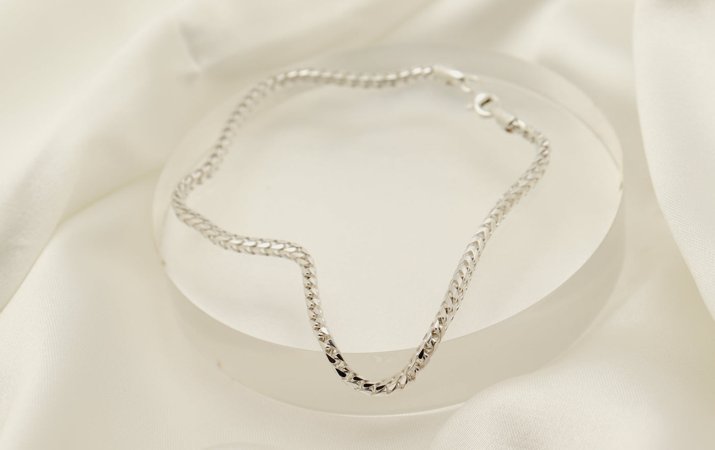 Silver Square Box Franco Chain Anklet