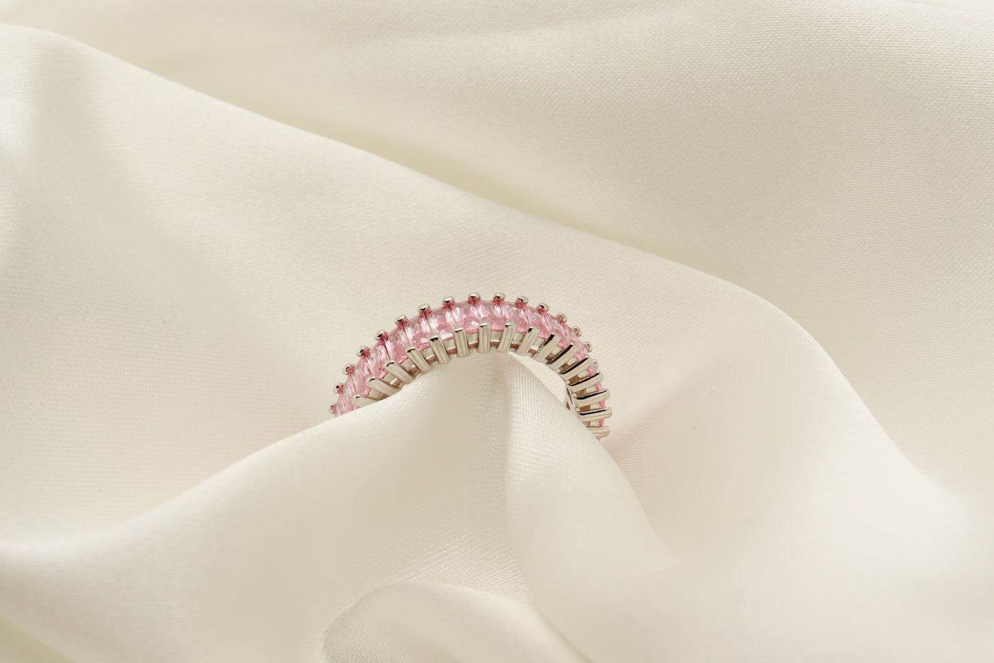 Pink Baguette Silver Eternity Ring