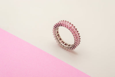 Pink Baguette Silver Eternity Ring