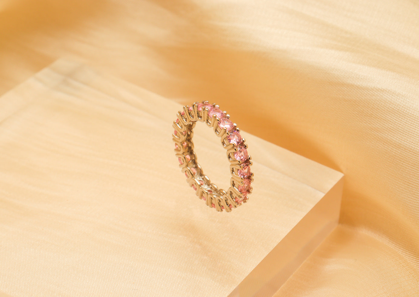 Pink Round Cut Silver Eternity Ring