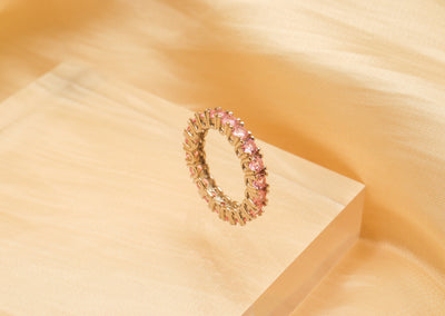 Pink Round Cut Silver Eternity Ring