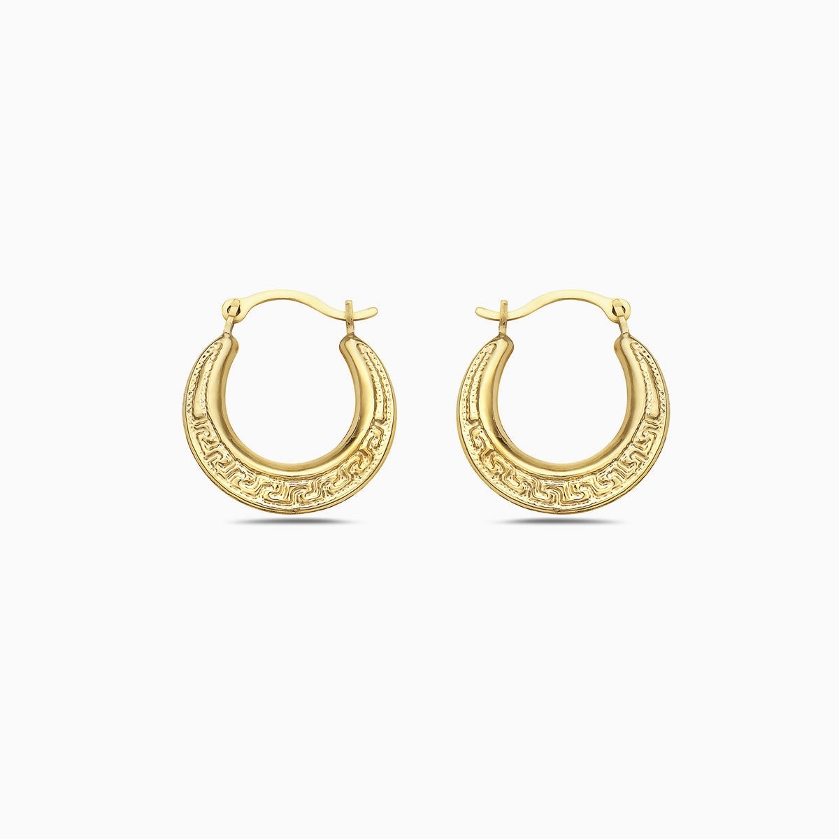 14K Gold Greek Key Hoop Earrings