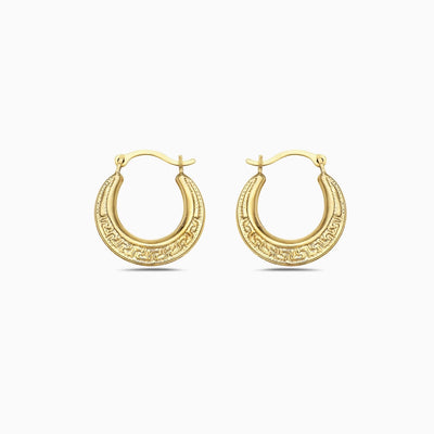 14K Gold Greek Key Hoop Earrings