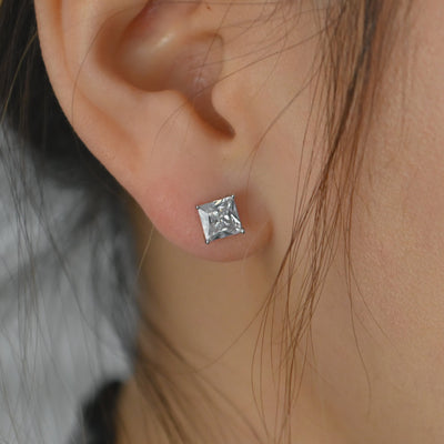 Silver Square Diamond Studs