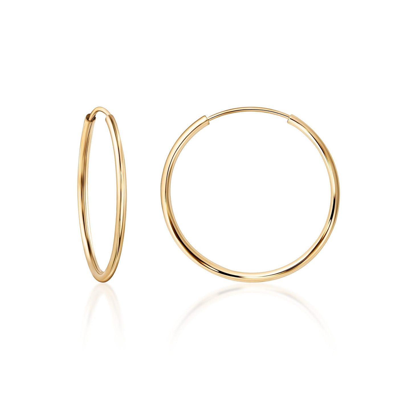 14K Solid Gold Round Endless Hoop Earrings