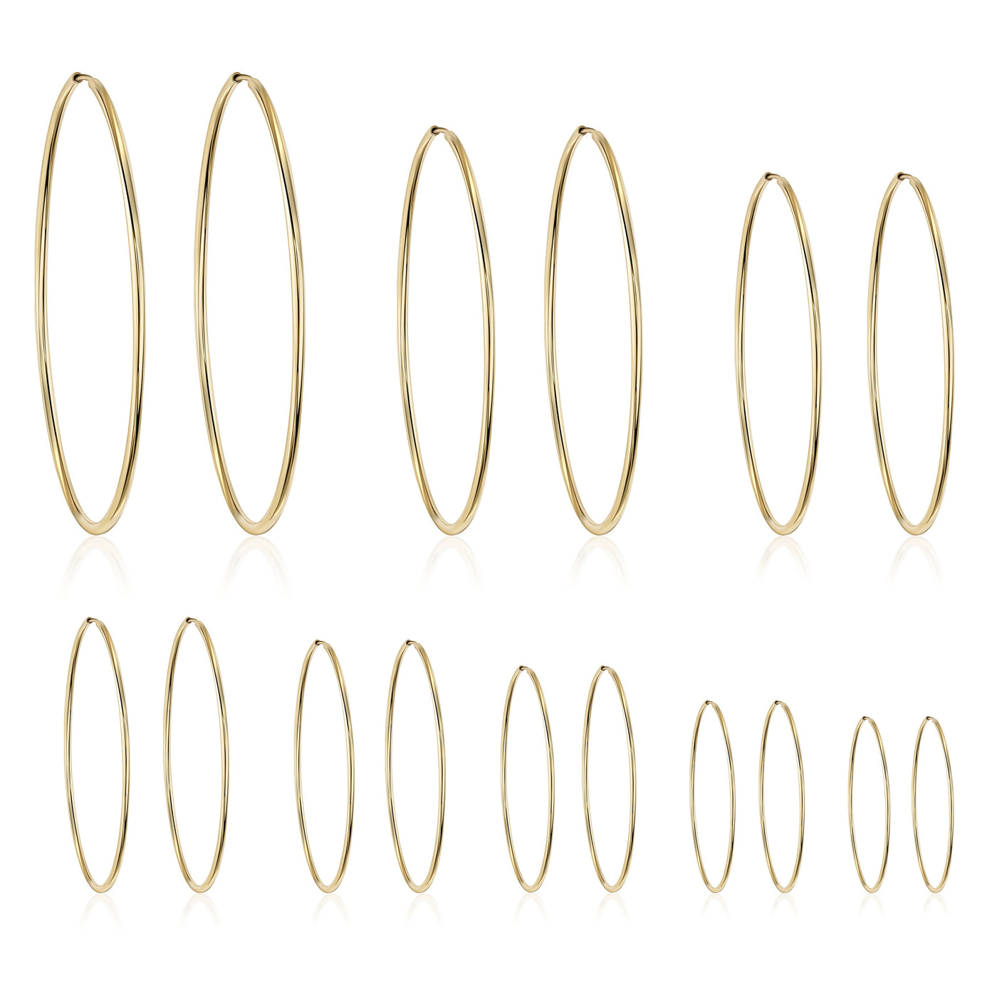 14K Solid Gold Round Endless Hoop Earrings