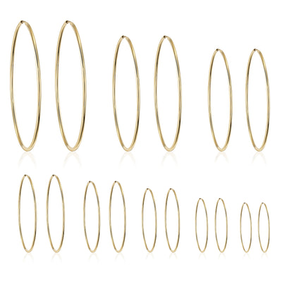 14K Solid Gold Round Endless Hoop Earrings