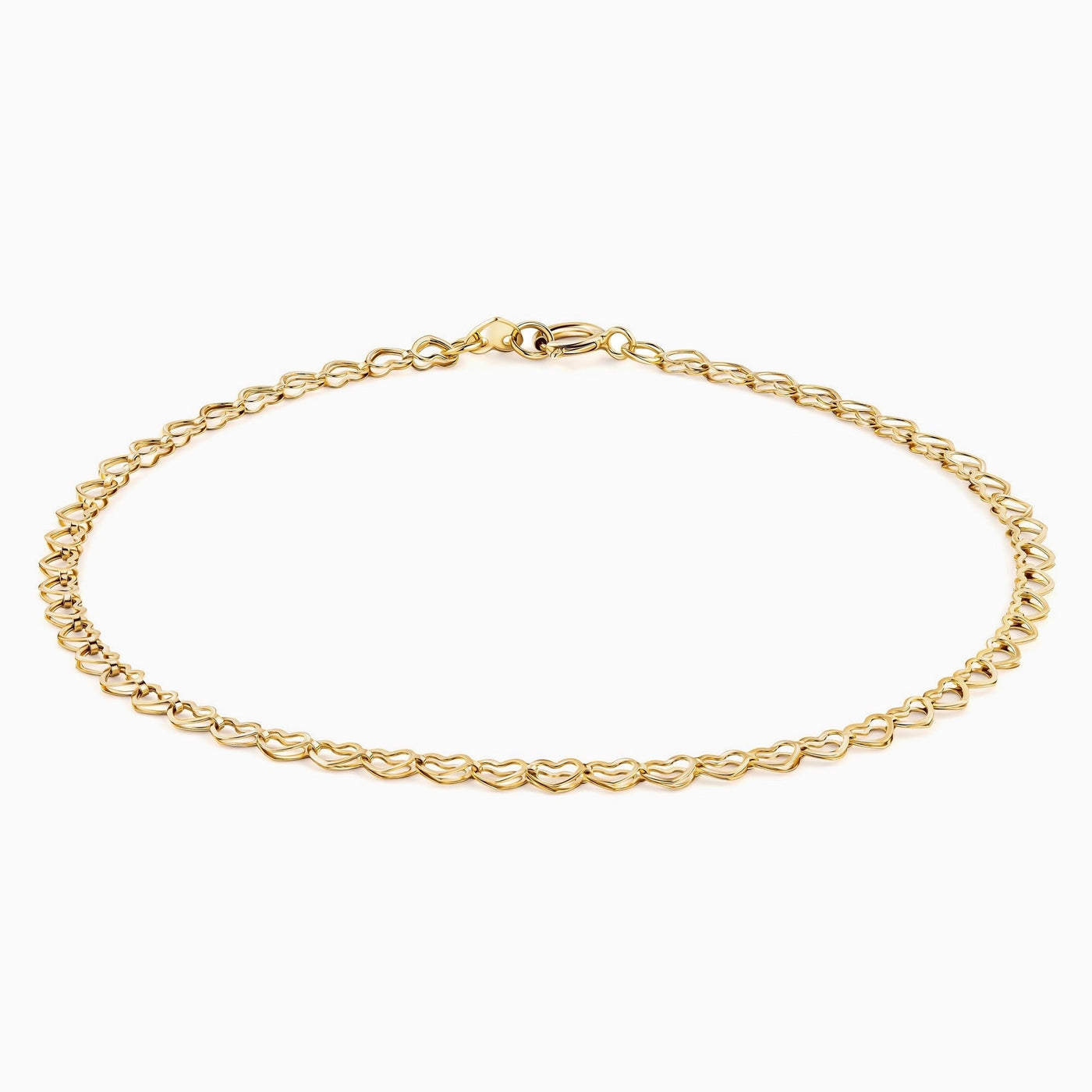 14K Gold Open Heart Link Chain Bracelet