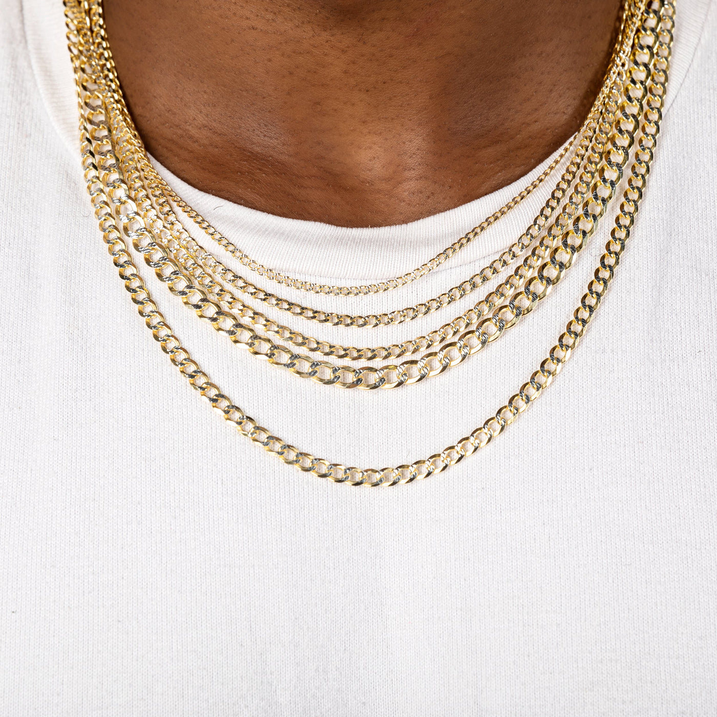 Gold over Sterling Silver Two Tone Diamond Cut Cuban Chains