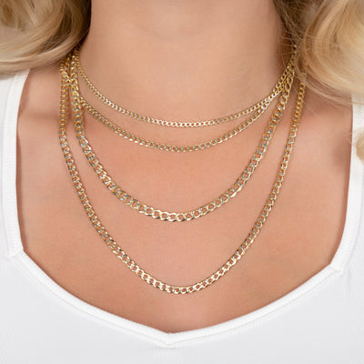 Gold over Sterling Silver Two Tone Diamond Cut Cuban Chains