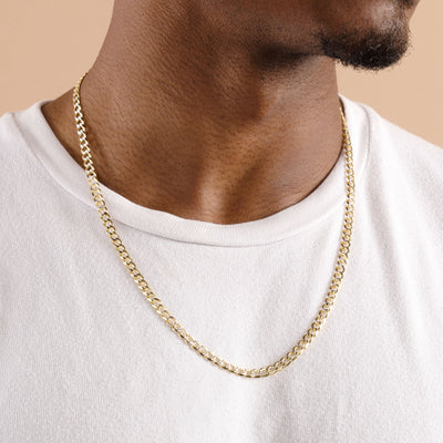 Gold over Sterling Silver Two Tone Diamond Cut Cuban Chains