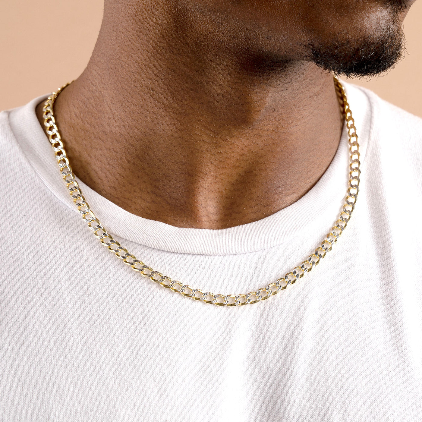 Gold over Sterling Silver Two Tone Diamond Cut Cuban Chains