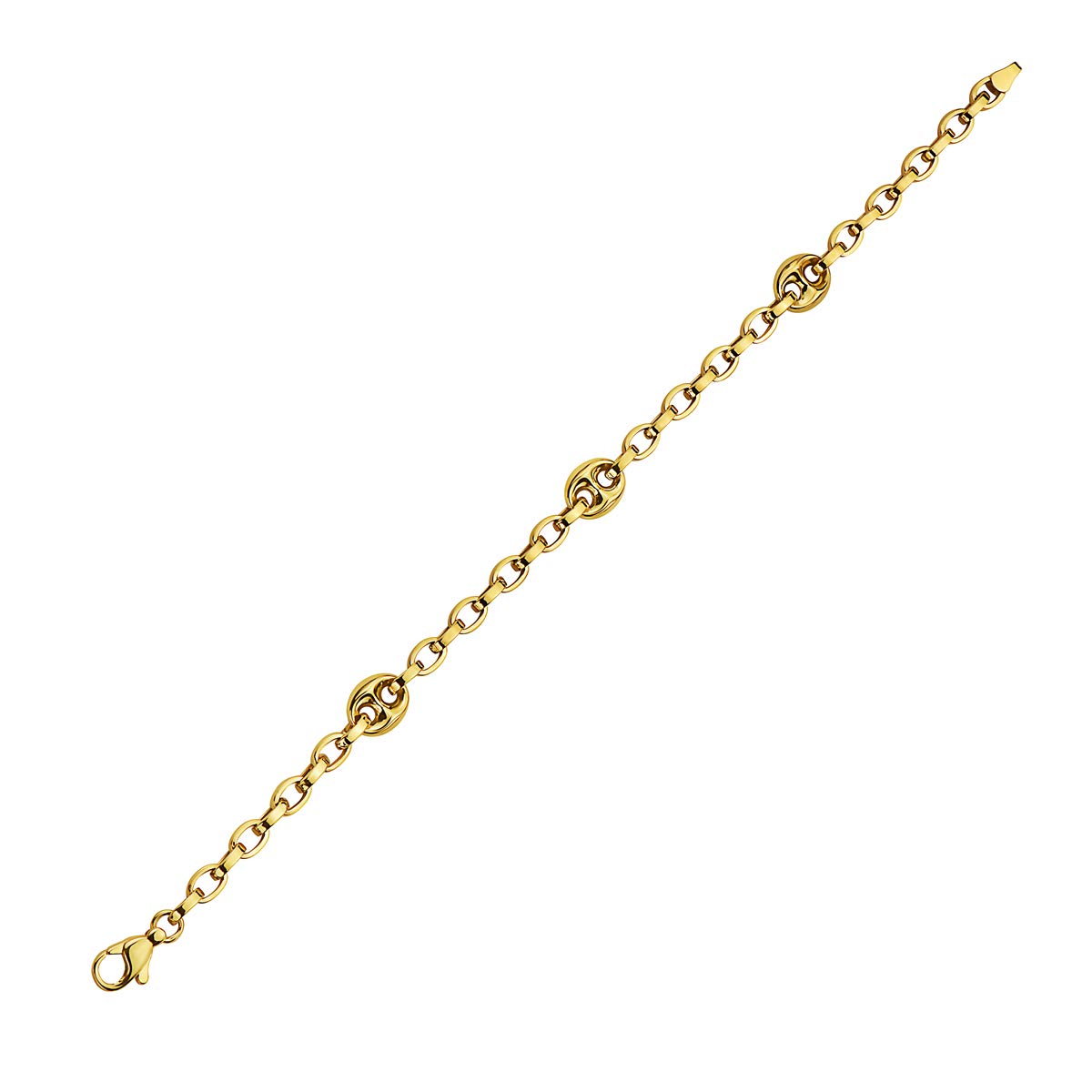 10K Gold Puff Mariner + Anchor Chain Bracelet