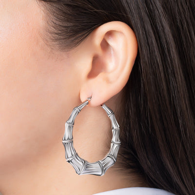 Sterling Silver Bamboo Hoop Earrings