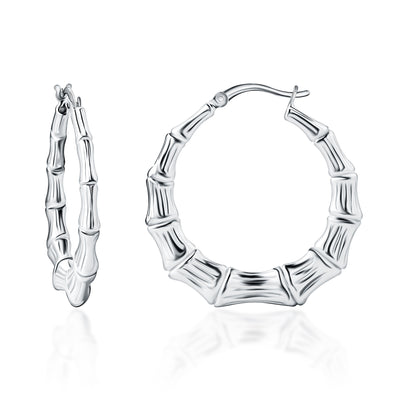 Sterling Silver Bamboo Hoop Earrings