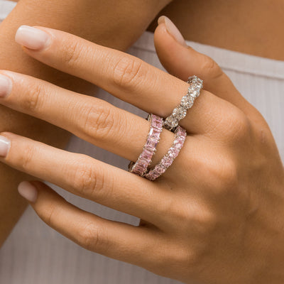 Pink Baguette Silver Eternity Ring