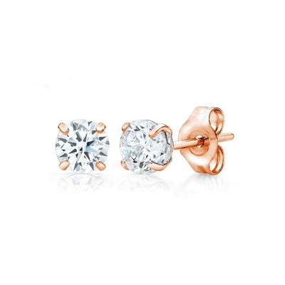 14K Gold Round CZ Stud Earrings - Available in White, Yellow, or Rose Gold