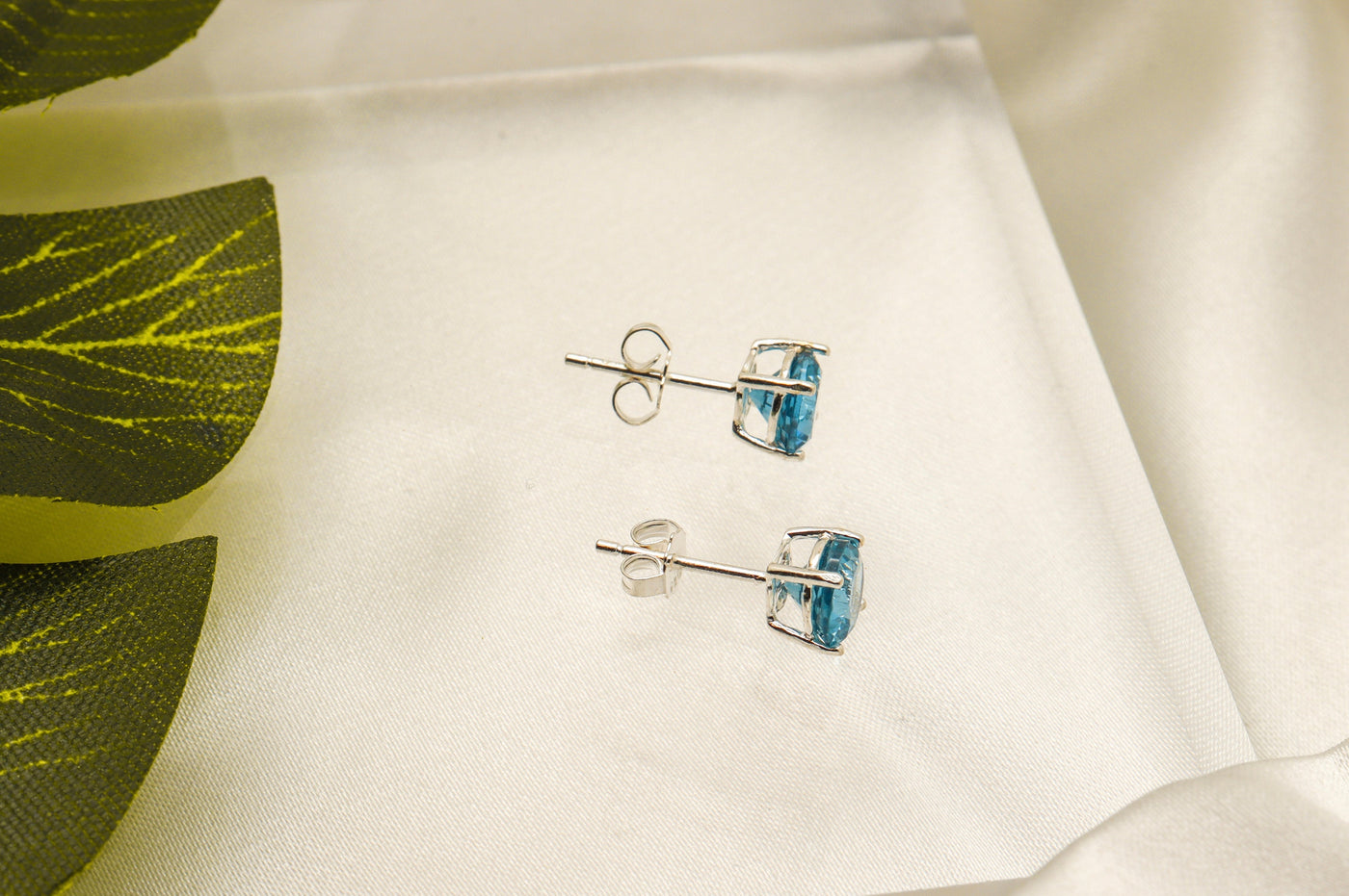 Silver Blue Topaz Stud Earrings