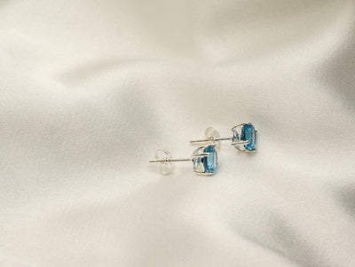 Silver Blue Topaz Stud Earrings