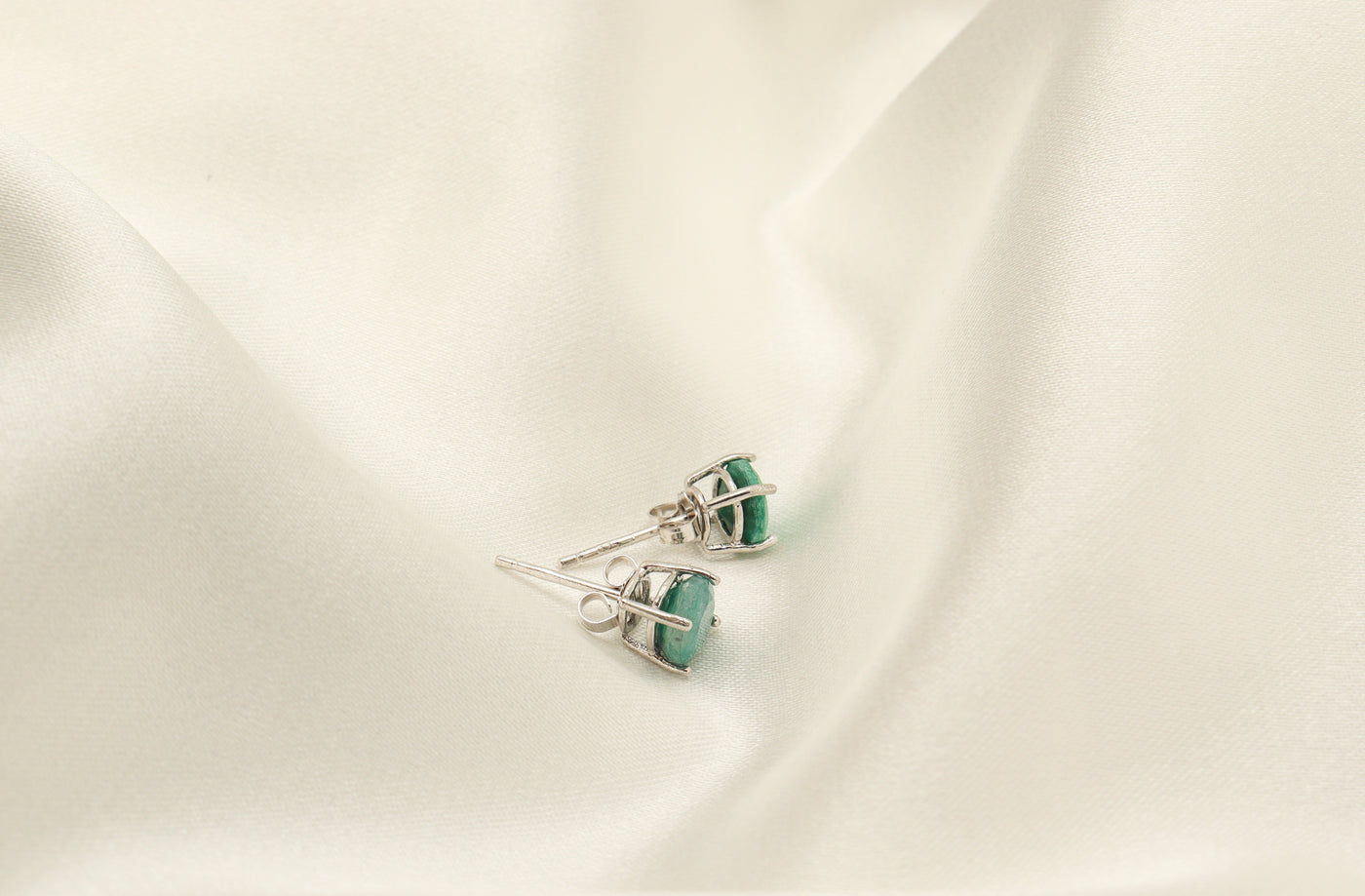 Silver Emerald Stud Earrings