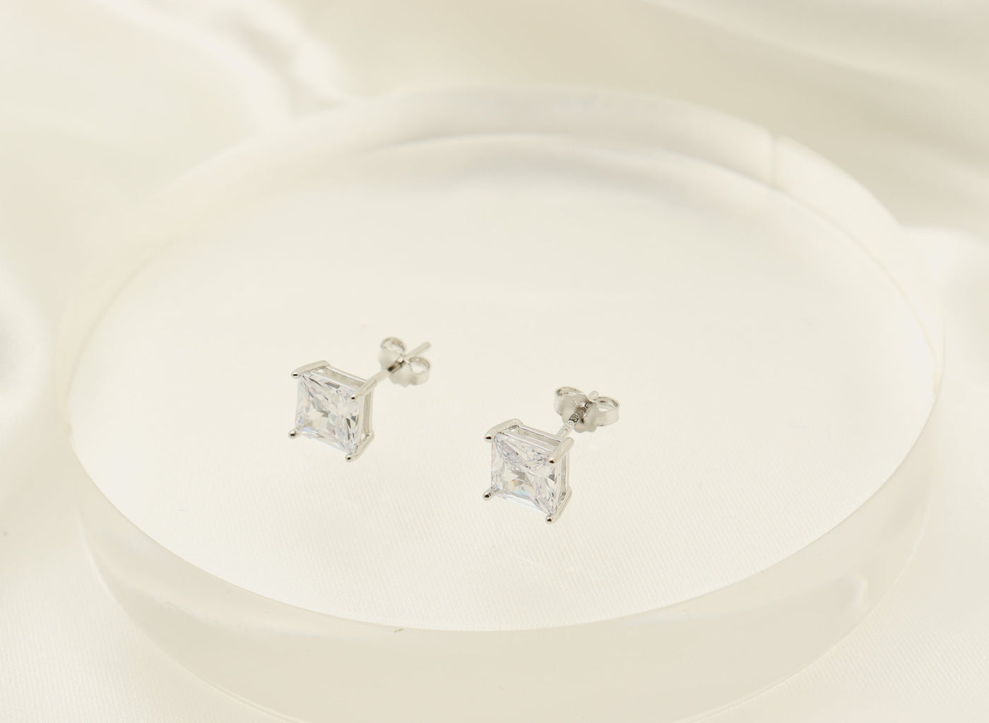 Silver Square Diamond Studs