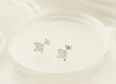 Silver Square Diamond Studs