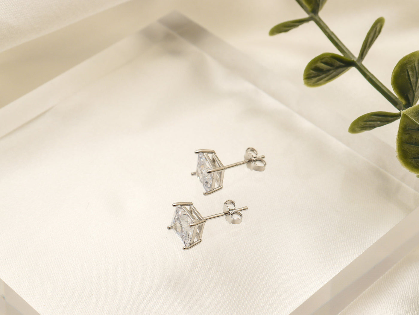 Silver Square Diamond Studs