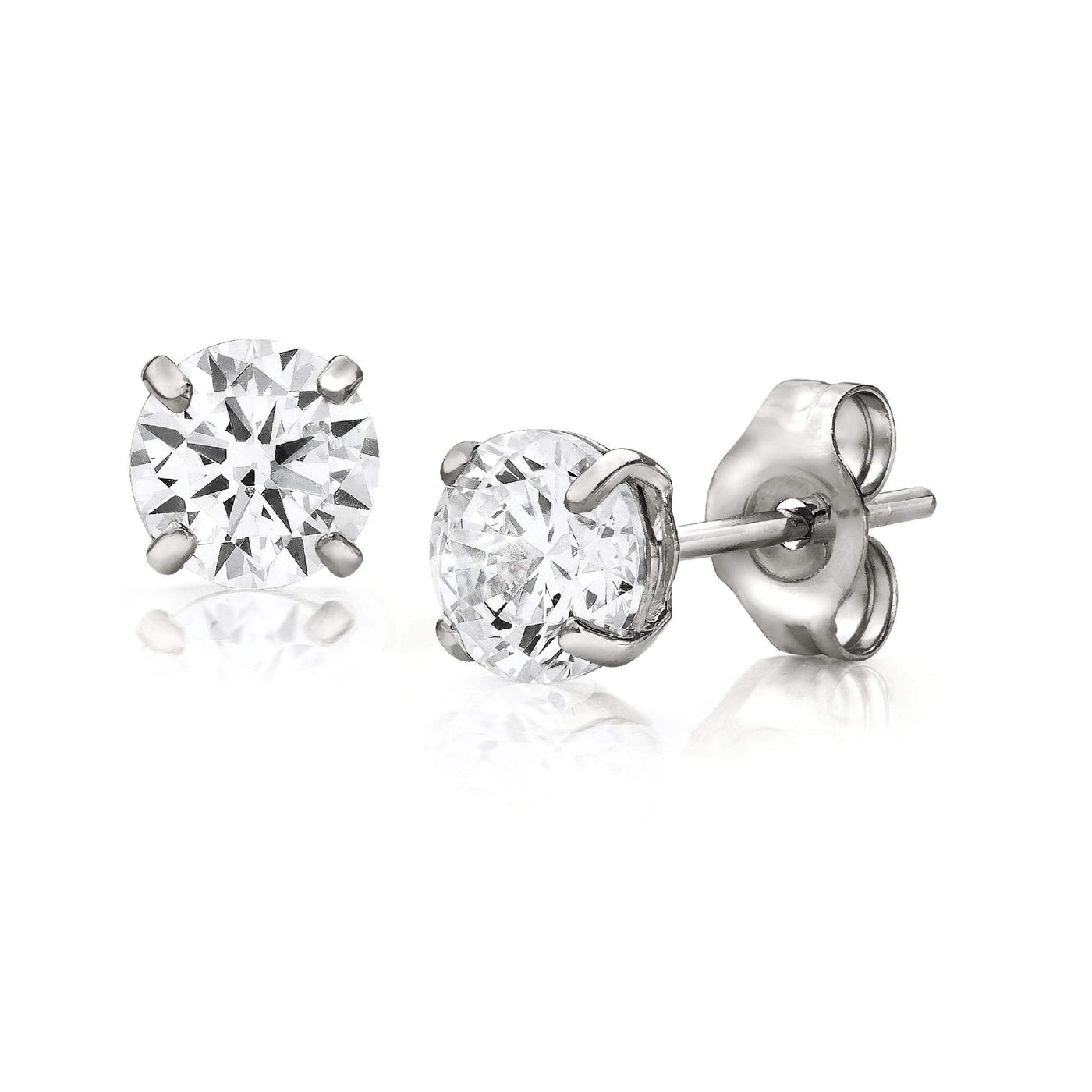 14K Gold Round CZ Stud Earrings - Available in White, Yellow, or Rose Gold