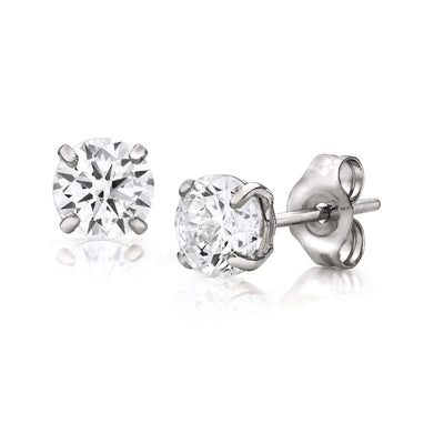 14K Gold Round CZ Stud Earrings - Available in White, Yellow, or Rose Gold