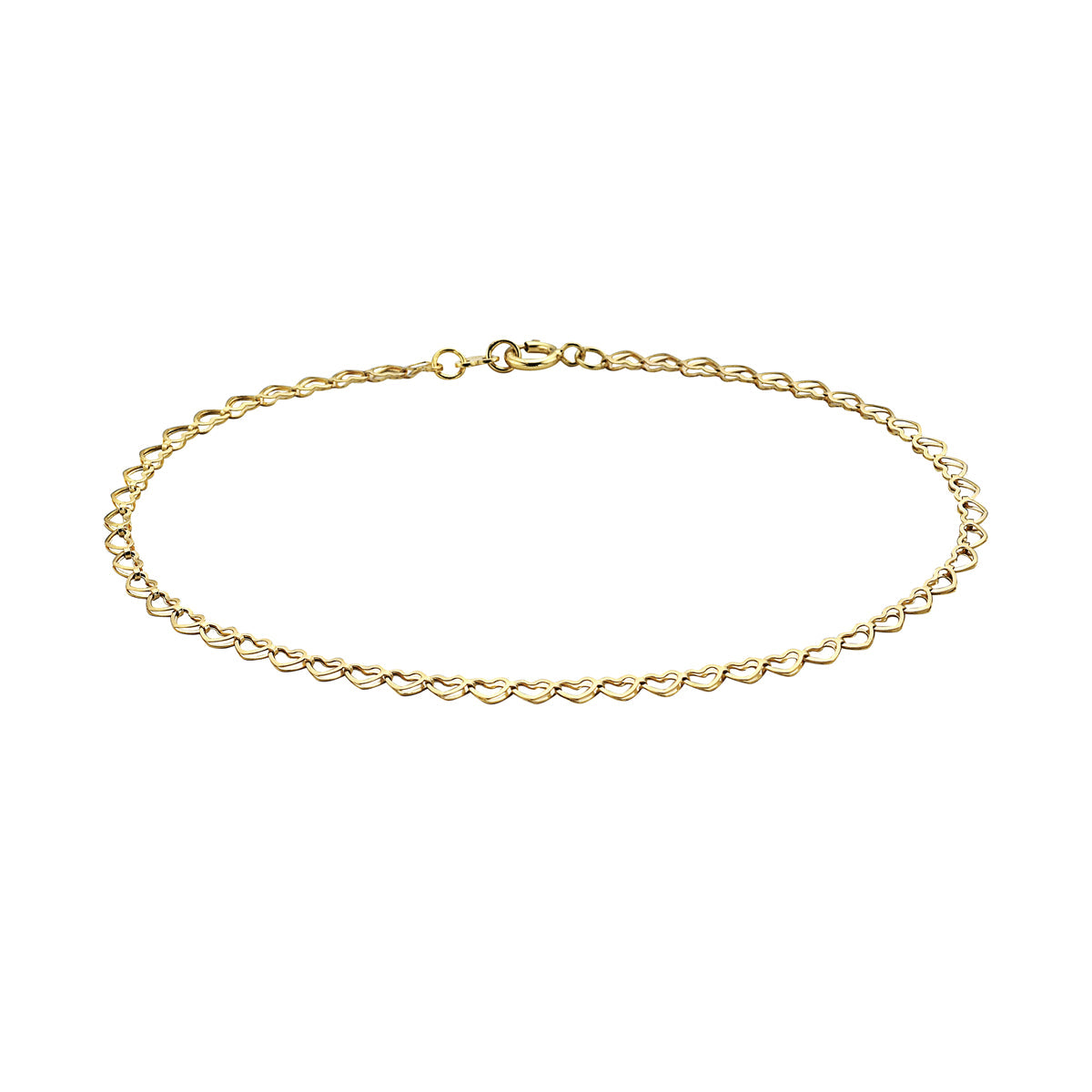 14K Gold 2.5MM Open Heart Link Chain Anklet