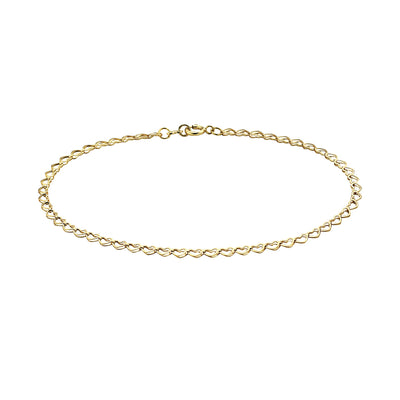 14K Gold 2.5MM Open Heart Link Chain Anklet