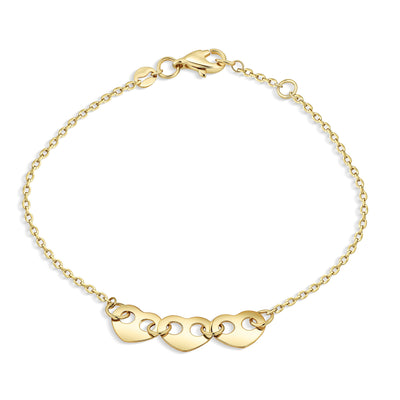 14K Gold Triple Heart Bracelet Necklace Set