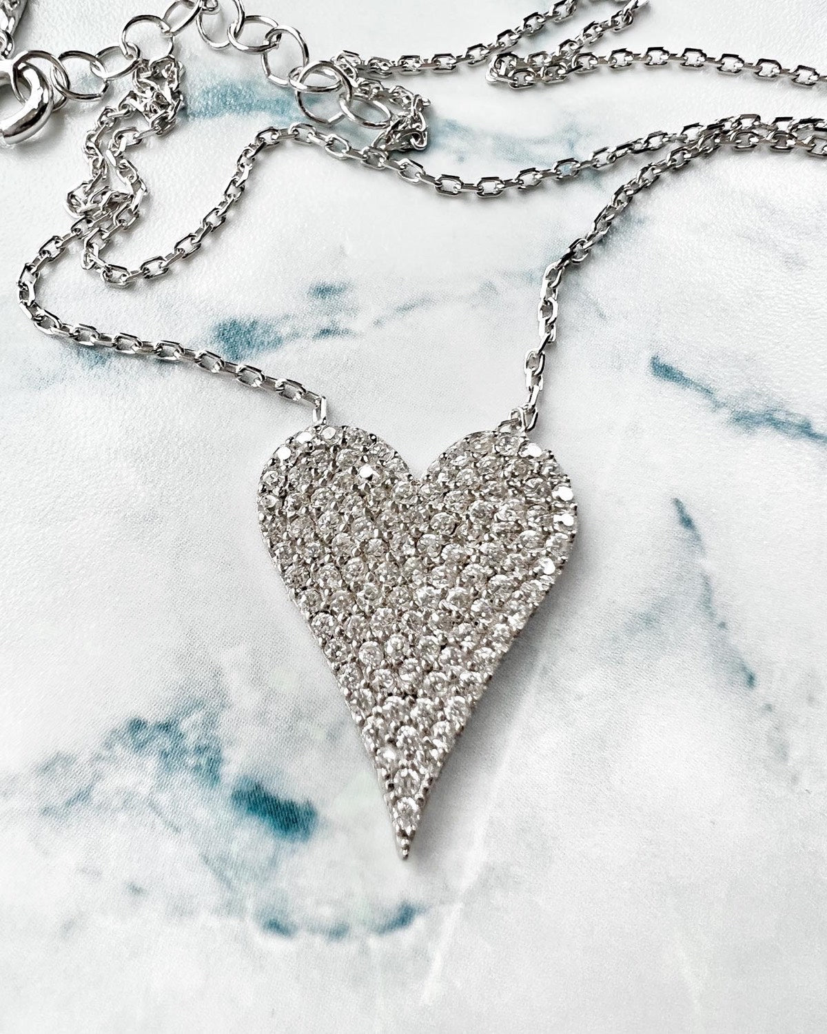 Silver Diamond Heart Necklace