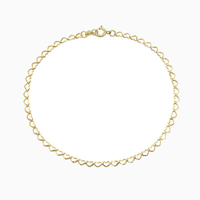 14K Gold Open Heart Link Chain Bracelet